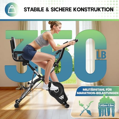 2025 Neu 5-in-1 Hometrainer Fahrrad - Klappbares Ergometer mit 16 Stufen, extra leise für effektives Indoor-Kardio-Train