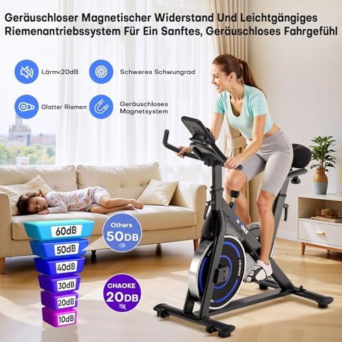 CHAOKE Heimtrainer Fahrrad mit APP – Leises Ergometer mit stufenlosem Magnetsystem, ideal für Indoor Fitness zuhause bis