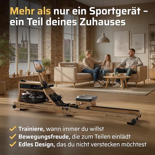 SportPlus Wasserrudergerät für Zuhause – Klappbar & FSC®-Zertifiziertes Eichenholz bis 180 kg – Fitness für alle Größen!