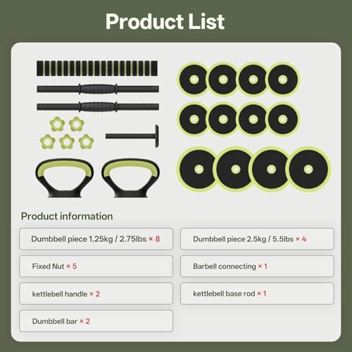 PASYOU Hantelset Verstellbar 20kg 4 in 1 - Flexibles Fitnessgerät für Heimtraining, Kurzhantel & Langhantel für vielfält