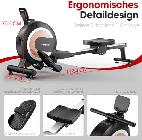 Wenoker Rudergerät für Zuhause – Magnetisches, leises Cardio Rudergerät mit APP, LCD-Display & 32 Widerstandsstufen, 160