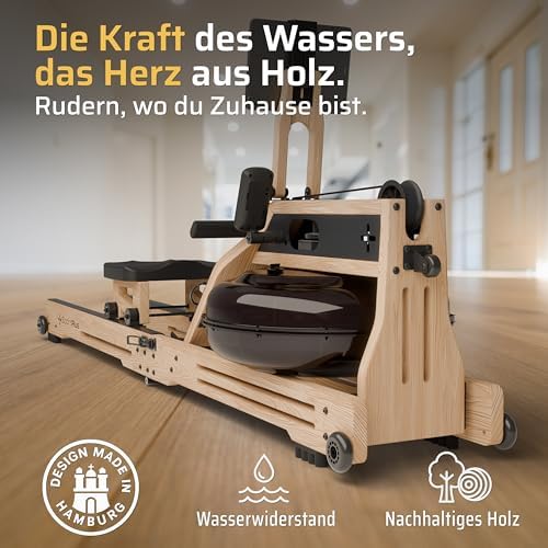 SportPlus Wasserrudergerät für Zuhause – Klappbar & FSC®-Zertifiziertes Eichenholz bis 180 kg – Fitness für alle Größen!