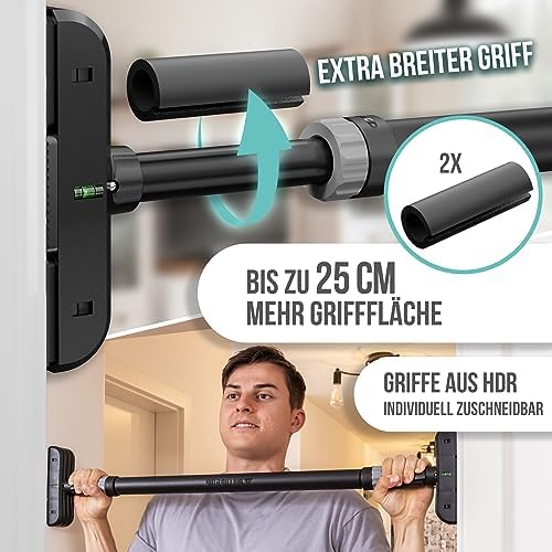 PULLUP & DIP Klimmzugstange für Türrahmen – Profi Pull-up Bar mit gepolsterten Griffen für sicheres Training ohne Schrau