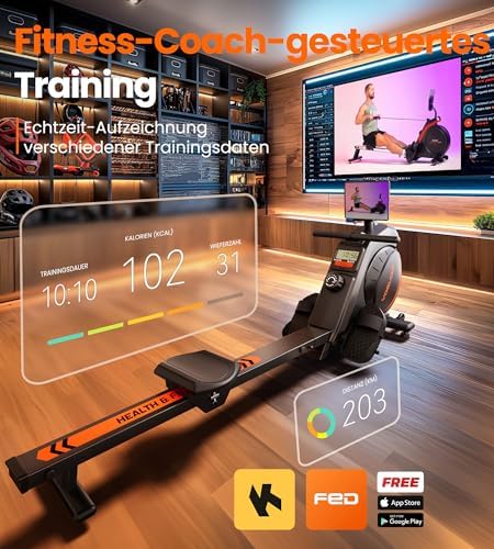 YOSUDA Rudergerät für Zuhause – Ultraleise Magnetmaschine mit 16 Widerstandsstufen, APP & LCD, platzsparend und bis 160k