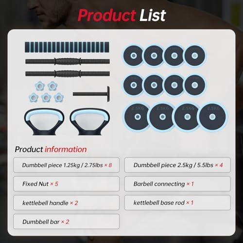 PASYOU Hantelset Verstellbar 20kg 4 in 1 - Flexibles Fitnessgerät für Heimtraining, Kurzhantel & Langhantel für vielfält