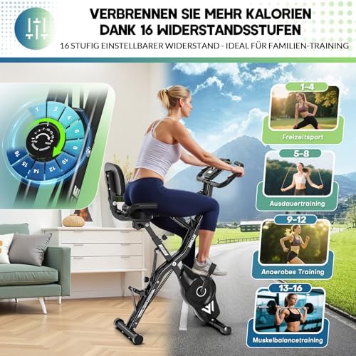 2025 Neu 5-in-1 Hometrainer Fahrrad - Klappbares Ergometer mit 16 Stufen, extra leise für effektives Indoor-Kardio-Train