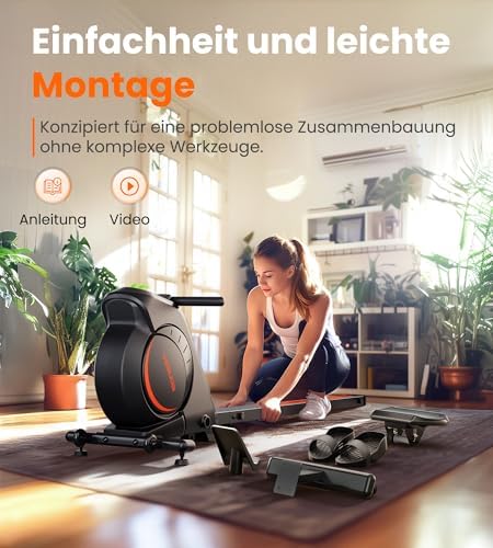YOSUDA Rudergerät für Zuhause – Ultraleise Magnetmaschine mit 16 Widerstandsstufen, APP & LCD, platzsparend und bis 160k